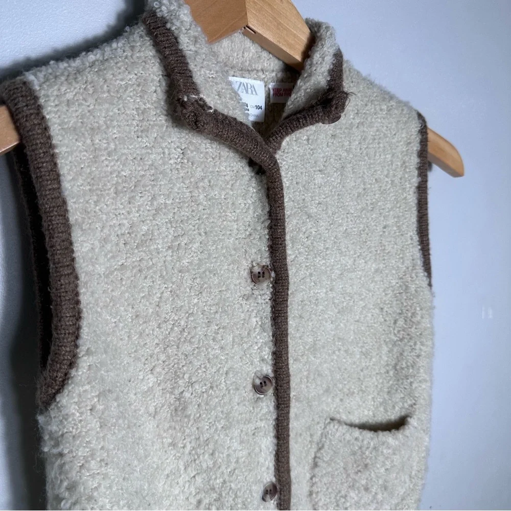 Zara Kids Fleece Vest with Brown Trim